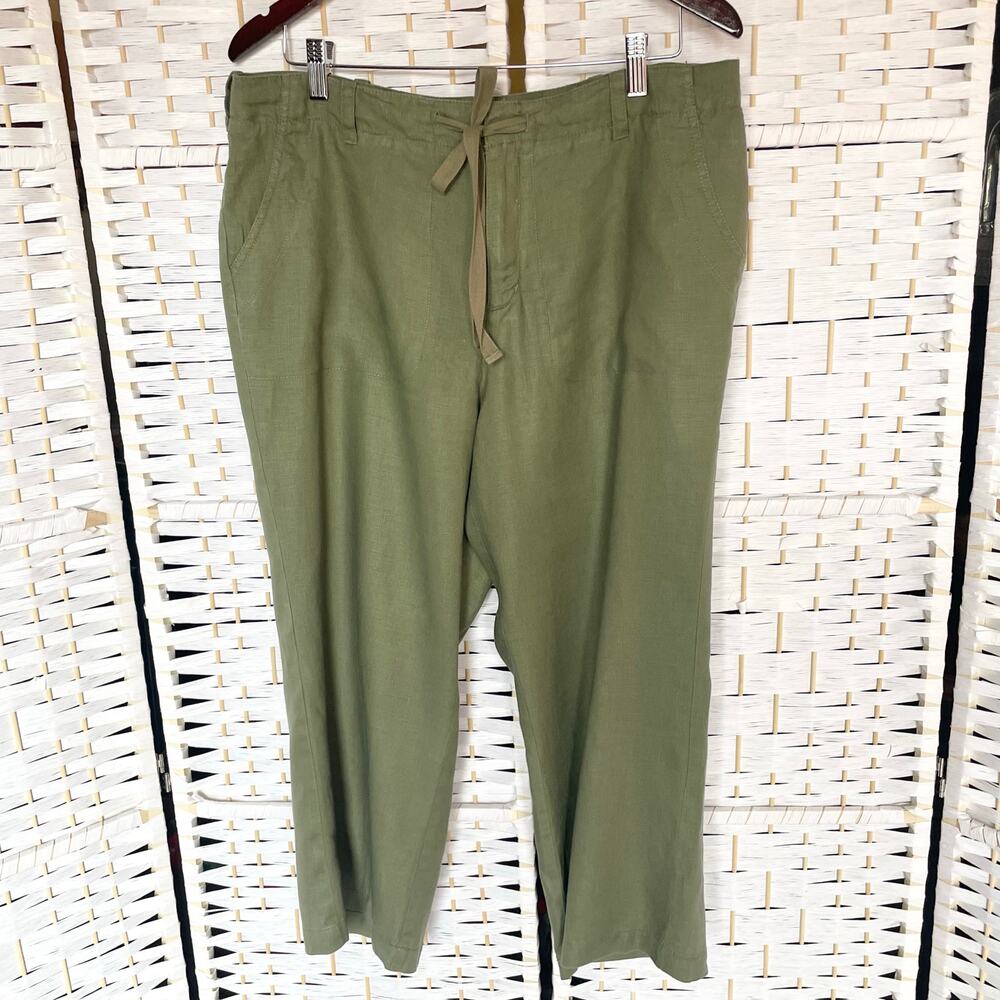 St. John's Bay 100% Linen Cropped Pants Womens 16 Olive Green Casual Summer - Picture 1 of 10